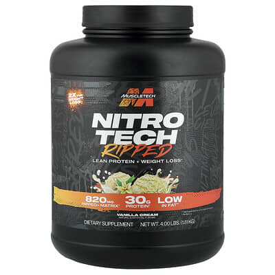 Nitro-Tech® Ripped, протеин для поддержания мышц и снижения веса, ванильный крем, 4 lbs (1.81 kg)