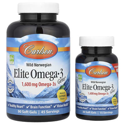 Дикий норвежский Elite Omega-3 Gems®, натуральный лимонный вкус, 120 мягких гелевых капсул