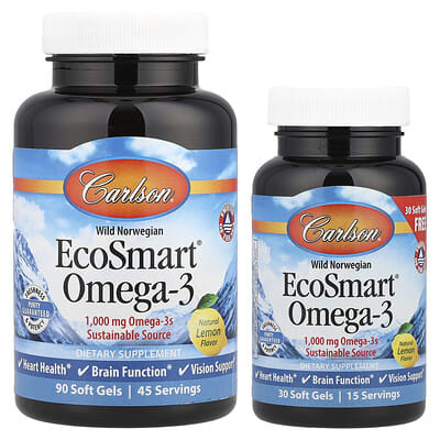 Дикая норвежская Omega-3 EcoSmart®, натуральный лимон, 120 мягких капсул