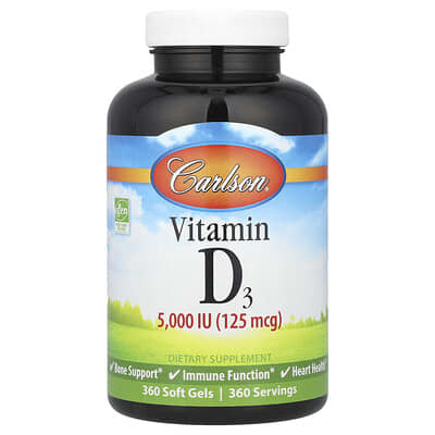 Витамин D3, 125 mcg (5,000 IU), 360 мягких капсул