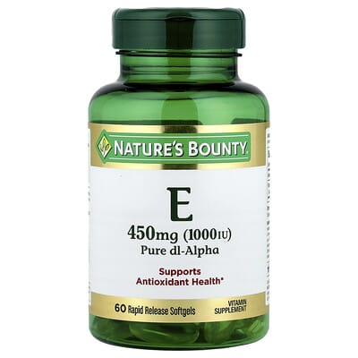 Витамин E, Pure Dl-Alpha, 450 mg (1,000 IU), 60 мягких капсул