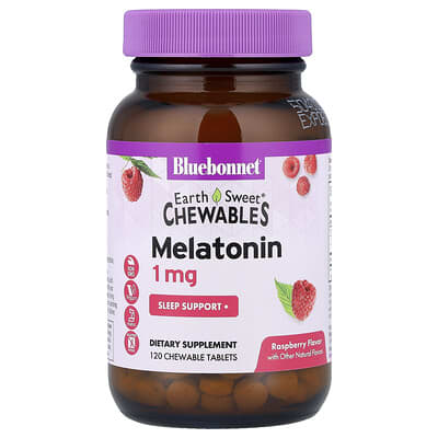 EarthSweet® жевательные таблетки, мелатонин, малина, 1 mg, 120 таблеток