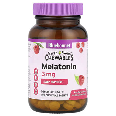 EarthSweet® жевательные таблетки с мелатонином, малина, 3 mg, 120 штук