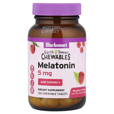 EarthSweet® жевательные таблетки, мелатонин, малина, 5 mg, 120 жевательных таблеток