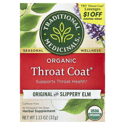 Organic Throat Coat®, Original с ивовым деревом, без кофеина, 16 пакетиков чая, 1.13 oz (32 g)