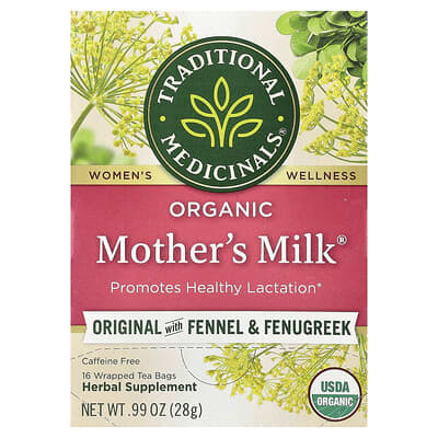 Organic Mother's Milk®, Original с фенхелем и пажитником, без кофеина, 16 чайных пакетиков, 0.99 oz (28 g)