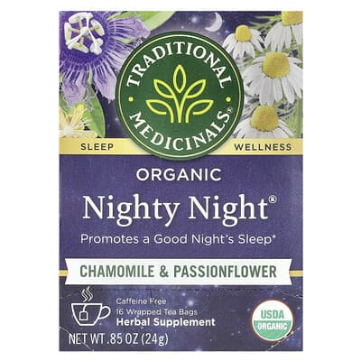 Organic Nighty Night®, ромашка и пассифлора, без кофеина, 16 чайных пакетиков, 0.85 oz (24 g)