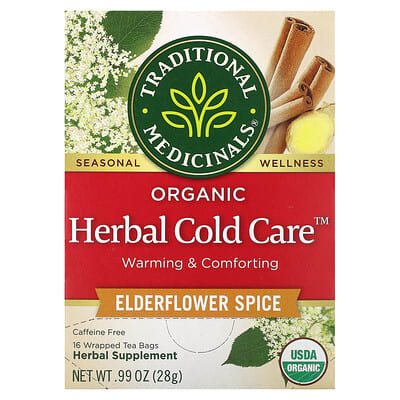 Органический травяной чай Traditional Medicinals Elderflower Spice, без кофеина, 16 пакетиков, 0.99 oz (28 g)