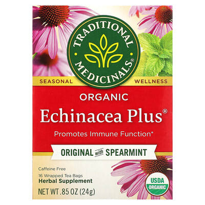 Чай Organic Echinacea Plus Original с мятой, без кофеина, 16 пакетиков, 0.85 oz (24 g)