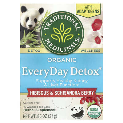 Organic EveryDay Detox®, гибискус и ягоды шизоандры, без кофеина, 16 пакетиков чая, 0.85 oz (24 g)