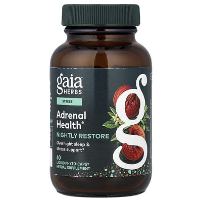 Gaia Herbs Adrenal Health®, Ночное восстановление, 60 жидких фитокапсул