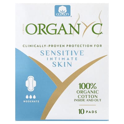 Organic Cotton Pads, Moderate Flow, 10 Pads