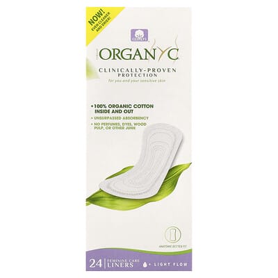 Organyc Organic Cotton Panty Liners, для легкого менструального потока, 24 штуки