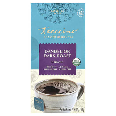 Organic Roasted Herbal Tea, Dandelion, Dark Roast, Caffeine Free, 25 Tea Bags, 5.3 oz (150 g)