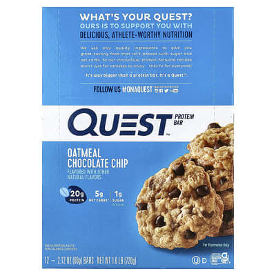 Protein Bar, Oatmeal Chocolate Chip, 12 Bars, 2.12 oz (60 g) Each