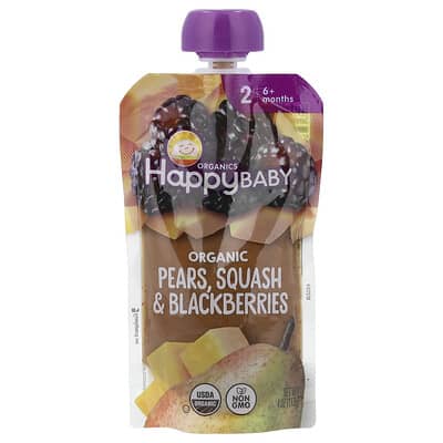 Happy Baby®, Organic Baby Food, 6+ Months, Pears, Squash & Blackberries, 4 oz (113 g)