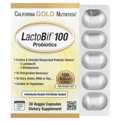LactoBif® 100 пробиотики, 100 Billion CFU, 30 веганских капсул