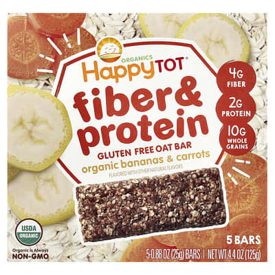Happy Tot®, Овсяный батончик с клетчаткой и белком, органический банан и морковь, 5 батончиков, 25 g каждый