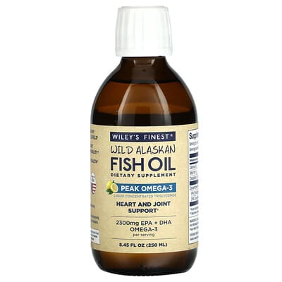 Wiley's Finest Wild Alaskan Fish Oil, Peak Omega-3, натуральный лимон, 8.45 fl oz (250 ml)