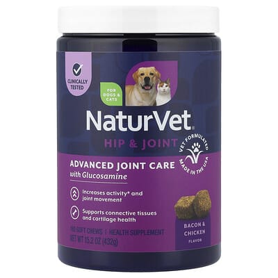 Hip & Joint, Advanced Joint Care с глюкозамином для собак и кошек, бекон и курица, 180 мягких жевательных пастил, 15.2 oz (432 g)