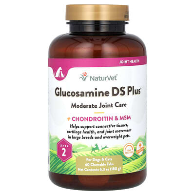 Glucosamine DS Plus, для ухода за суставами с хондроитином и MSM, для собак и кошек, уровень 2, 60 жевательных таблеток, 6.3 oz (180 g)