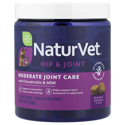 Hip & Joint, Moderate Joint Care with Chondroitin & MSM, For Dogs & Cats, Bacon & Chicken, 120 Soft Chews, 10 oz (288 g)