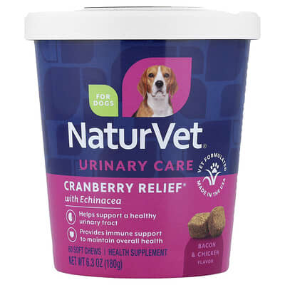 Urinary Care, Cranberry Relief® with Echinacea, For Dogs, Bacon & Chicken, 60 Soft Chews, 6.3 oz (180 g)