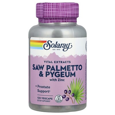 Solaray Vital Extracts, Saw Palmetto & Pygeum с цинком, 120 вегетарианских капсул