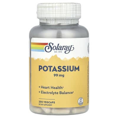 Solaray калий, 99 mg, 200 вегетарианских капсул