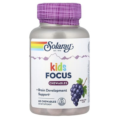Детские жевательные таблетки Kids Focus, Natural Grape, 60 Chewables