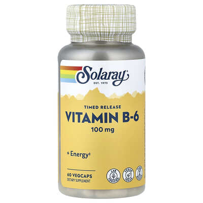 Solaray Timed Release, витамин B-6, 100 mg, 60 вегетарианских капсул