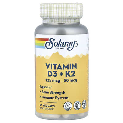 Solaray Vitamin D3 + K2, 60 вегетарианских капсул