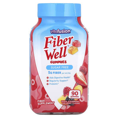 Fiber Well™ Gummies, Peach, Strawberry, and Berry, 90 Gummies