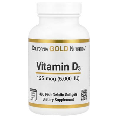 Vitamin D3, 125 mcg (5,000 IU), 360 Fish Gelatin Softgels