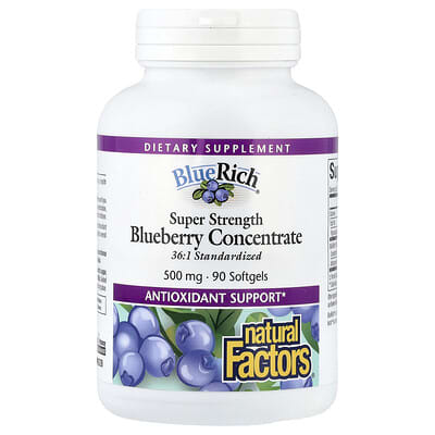 BlueRich®, концентрат черники супервысокой прочности, 500 mg, 90 мягких капсул