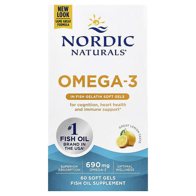 Omega-3, лимон, 60 мягких гелевых капсул (345 mg на капсулу)
