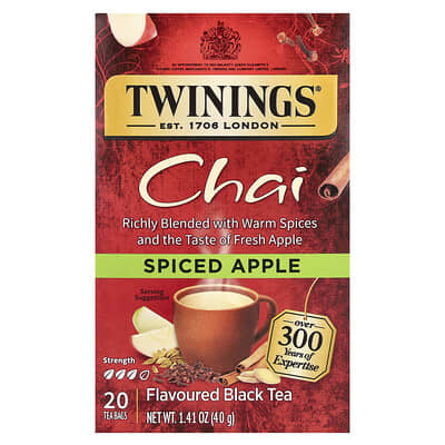 Flavored Black Tea, Chai, Spiced Apple, 20 Tea Bags, 1.41 oz (40 g)