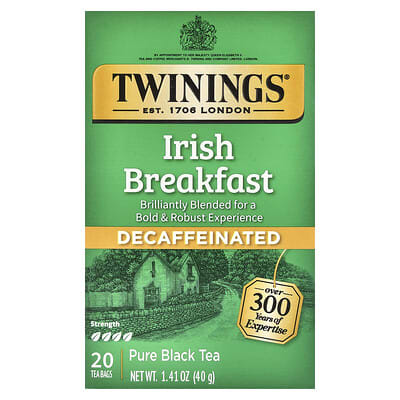Pure Black Tea, Irish Breakfast, Decaffeinated, 20 Tea Bags, 1.41 oz (40 g)