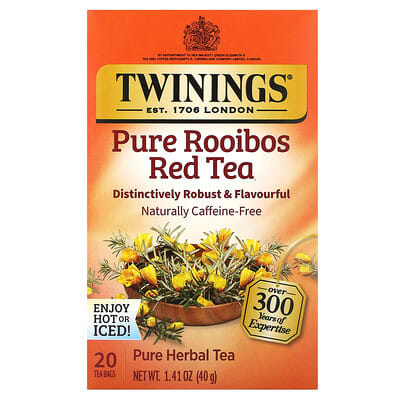 Pure Herbal Tea, Pure Rooibos Red Tea, Caffeine Free, 20 Tea Bags, 1.41 oz (40 g)