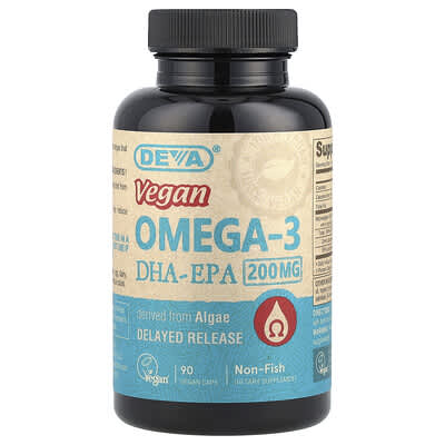 Веганский Omega-3 DHA-EPA, с замедленным высвобождением, 200 mg, 90 веганских капсул