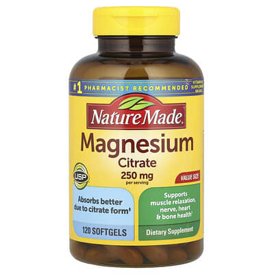 Nature Made Цитрат магния, 120 мягких капсул (125 mg на капсулу)