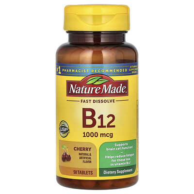 Vitamin B12, Fast Dissolve, Cherry, 1,000 mcg, 50 Tablets