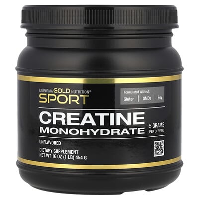 Sport, чистый моногидрат креатина, без вкуса, 1 lb (454 g)