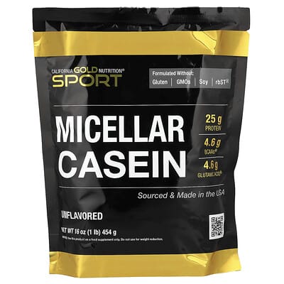 Спортивный мицеллярный казеин, без вкуса, медленное усвоение, 16 oz (454 g)