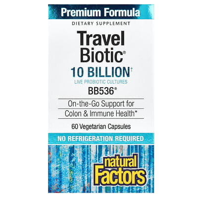 Natural Factors Travel Biotic, BB536, 10 Billion CFU, 60 вегетарианских капсул