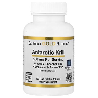 Antarctic Krill Oil, Omega-3 Phospholipids Complex with Astaxanthin, Natural Strawberry and Lemon, 500 mg, 120 Fish Gelatin Softgels