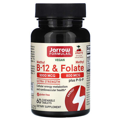 Vegan Methyl B-12 & Methyl Folate, высокая концентрация, вишня, 60 жевательных таблеток