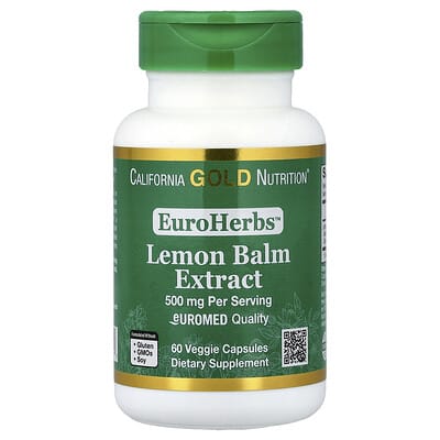 Экстракт мелиссы EuroHerbs™, 500 mg, 60 вегетарианских капсул