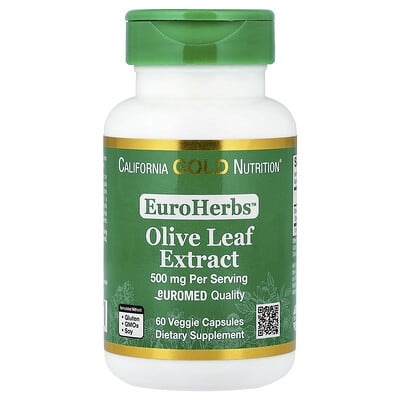 EuroHerbs™, Olive Leaf Extract, Euromed Quality, 500 mg, 60 Veggie Capsules