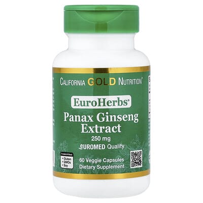 Экстракт женьшеня Panax Ginseng EuroHerbs®, 250 mg, 60 вегетарианских капсул